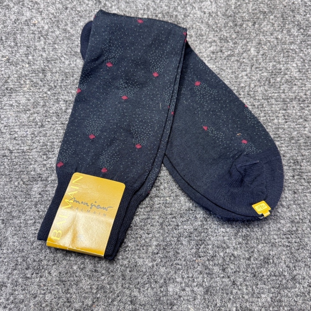 Monsieur Balmain Dress Socks 10-13 Navy Blue Polka Dot Luxury Designer Formal